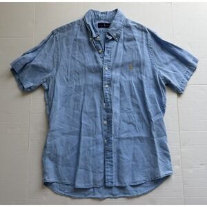Polo Ralph Lauren Blue Short Sleeve Button Up Linen Shirt Men's M